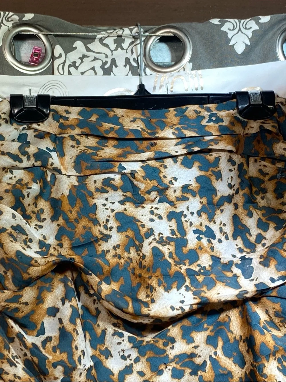 New York & Company Teal, Tan & White Ruffle-Detail Midi Skirt